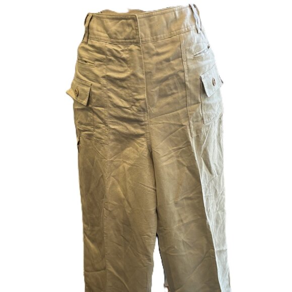 New with Tags! Larry Levine Chelsea Linen Khaki Crop Cargo Walking Pants Sz 12 - Picture 2 of 6